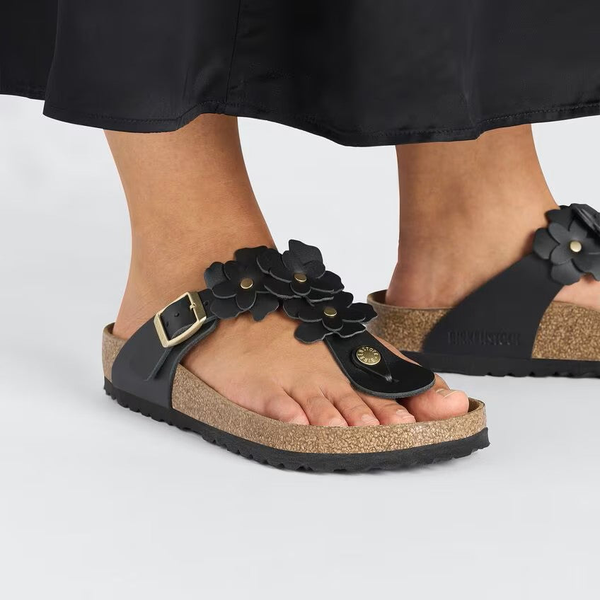 BIRKENSTOCK GIZEH Flower Embellishment BLACK