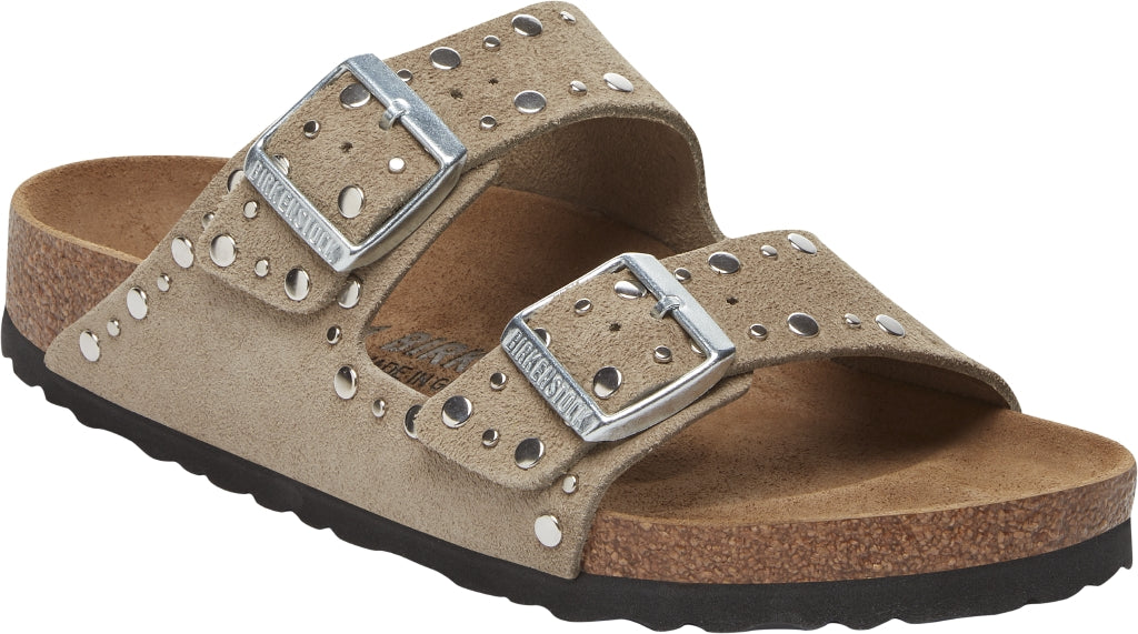 BIRKENSTOCK ARIZONA SUEDE TAUPE RIVET BORDER BORCHIA