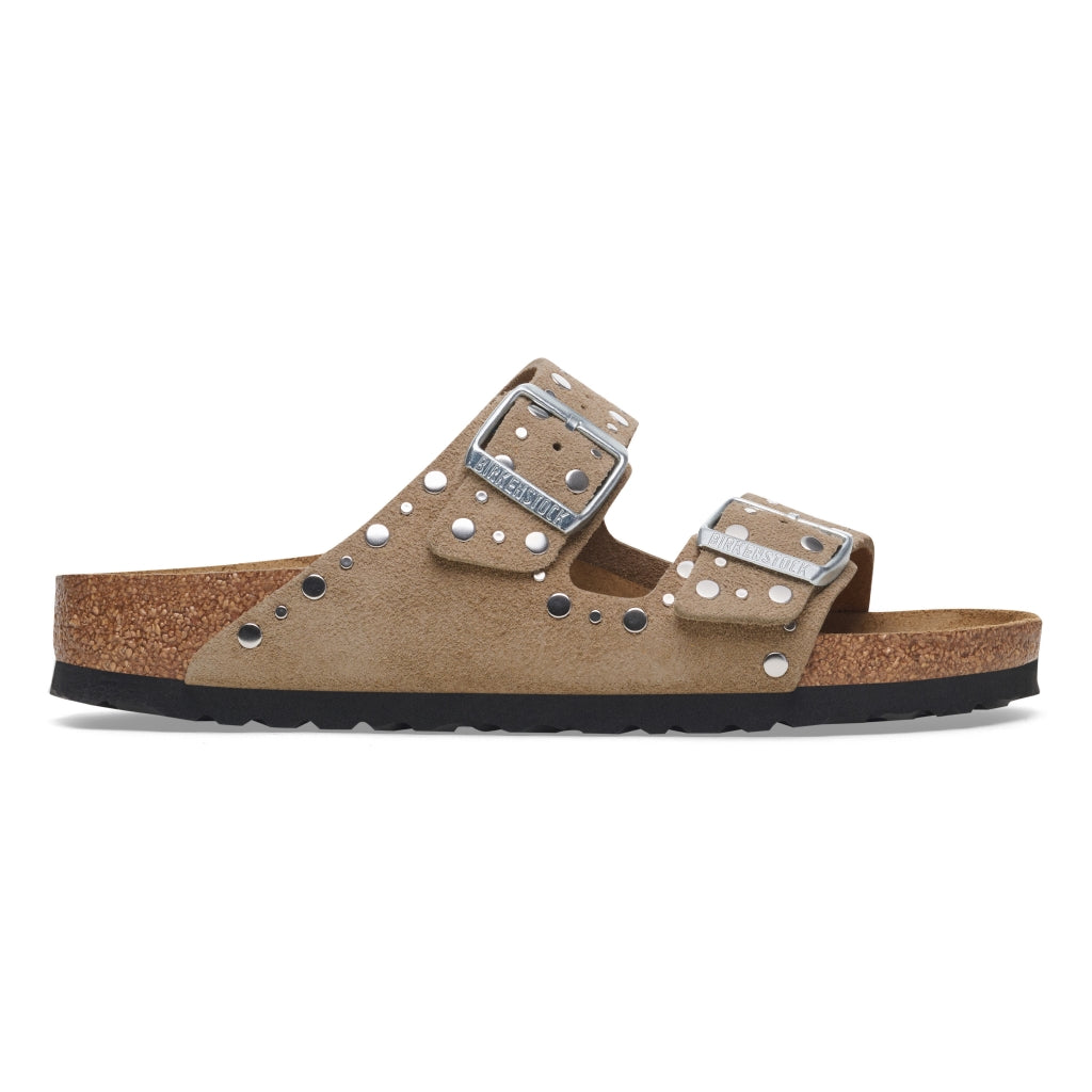 BIRKENSTOCK ARIZONA SUEDE TAUPE RIVET BORDER BORCHIA