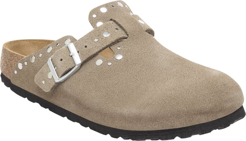 BIRKENSTOCK BOSTON RIVET BORDER SUEDE TAUPE