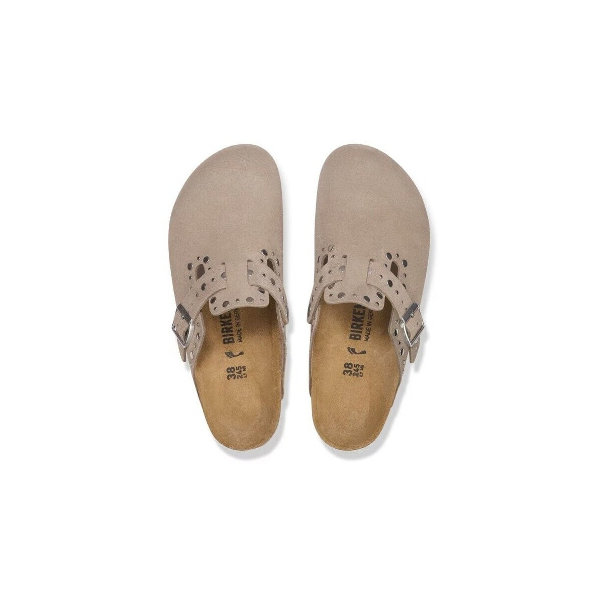 BIRKENSTOCK BOSTON RIVET BORDER SUEDE TAUPE