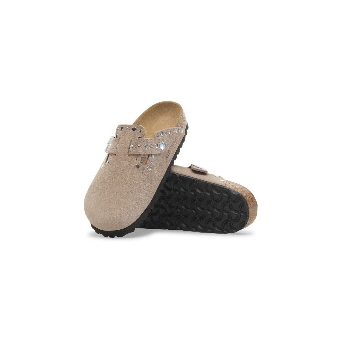 BIRKENSTOCK BOSTON RIVET BORDER SUEDE TAUPE