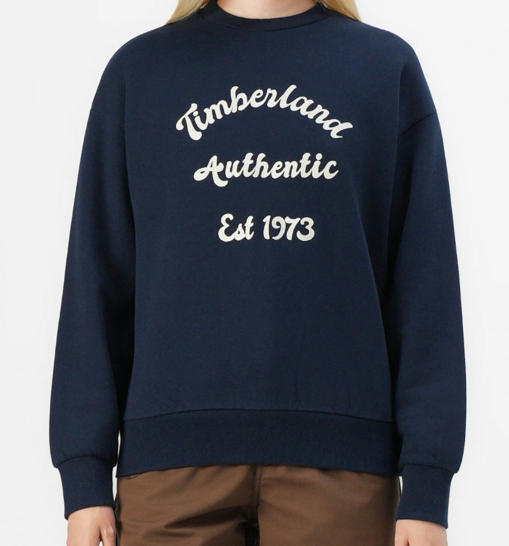 TIMBERLAND FELPA DONNA GIRO COLLO BRUSHED BACK CHEST GRAPHIC CREW SWEATSHI DARK SAPPHIRE