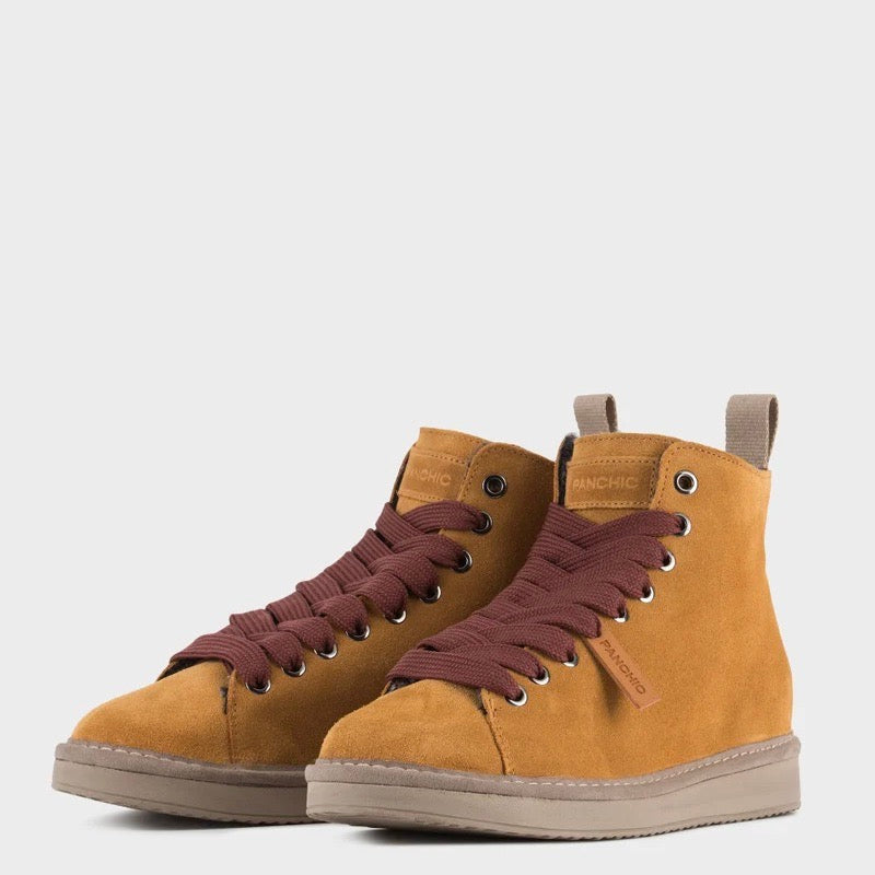 PANCHIC POLACCHINO P01 IN SUEDE FODERATOIN FAUX FUR CURRY BROWN COGNAC