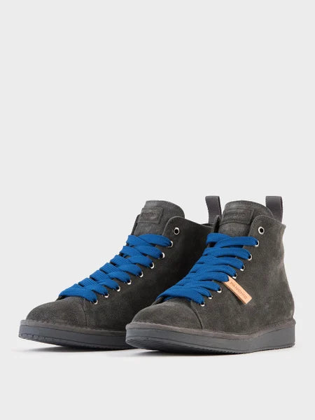 PANCHIC POLACCHINO P01 IN SUEDE FODERATOIN FAUX FUR ANTHRACITE ELECTRIC BLUE