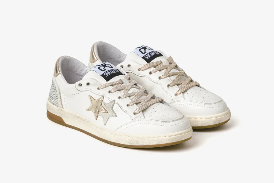 2STAR SNEAKER WEEK STAR IN PELLE EFFETTO USED WHITE GOLD
