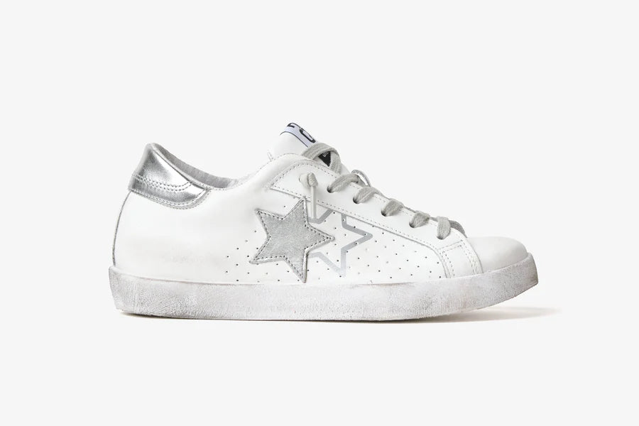 2STAR SNEAKER PRIME STAR IN PELLE EFFETTO USED WHITE SILVER