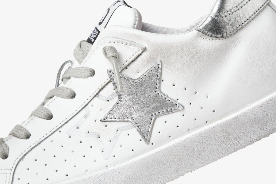 2STAR SNEAKER PRIME STAR IN PELLE EFFETTO USED WHITE SILVER