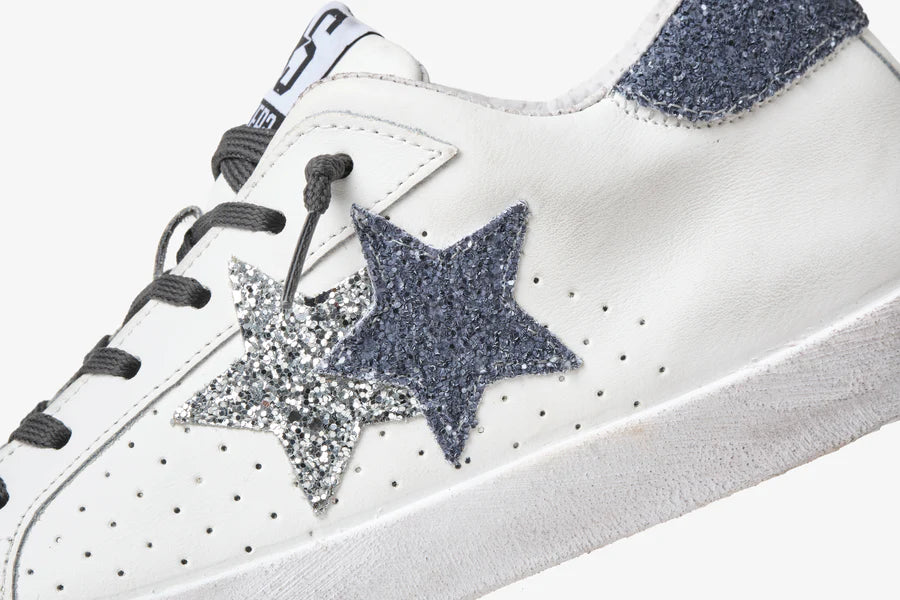 2STAR SNEAKER PRIME STAR IN PELLE EFFETTO USED WHITE BLU