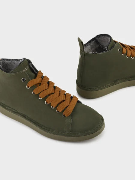 PANCHIC P01 ANKLE BOOT SUEDE FAUX FUR LINING MILITARY GREEN-BROWN SUGAR