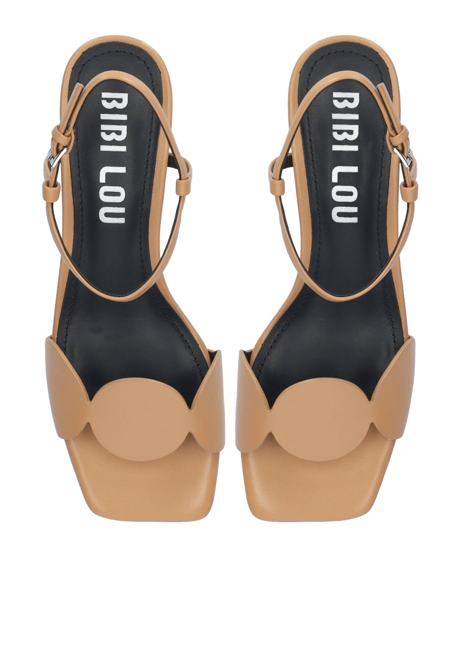 BIBILOU SANDALO TACCO 40 IN PELLE CON FASCETTA CAMEL 623Z10VK