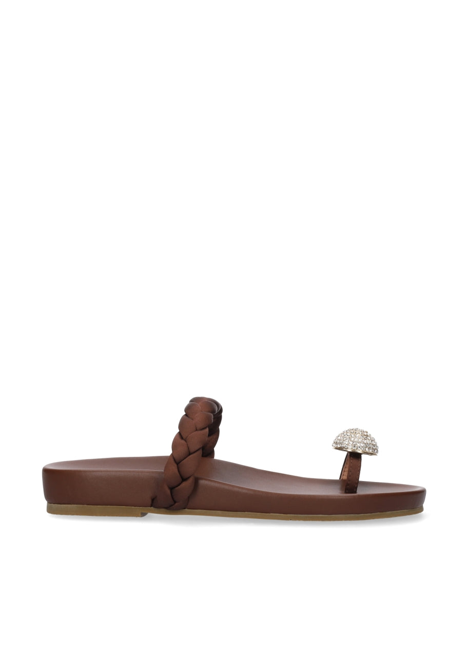 BIBILOU SANDALO INFRADITO CON ALLUCE A CRISTALLO MARRON 880Z80HG