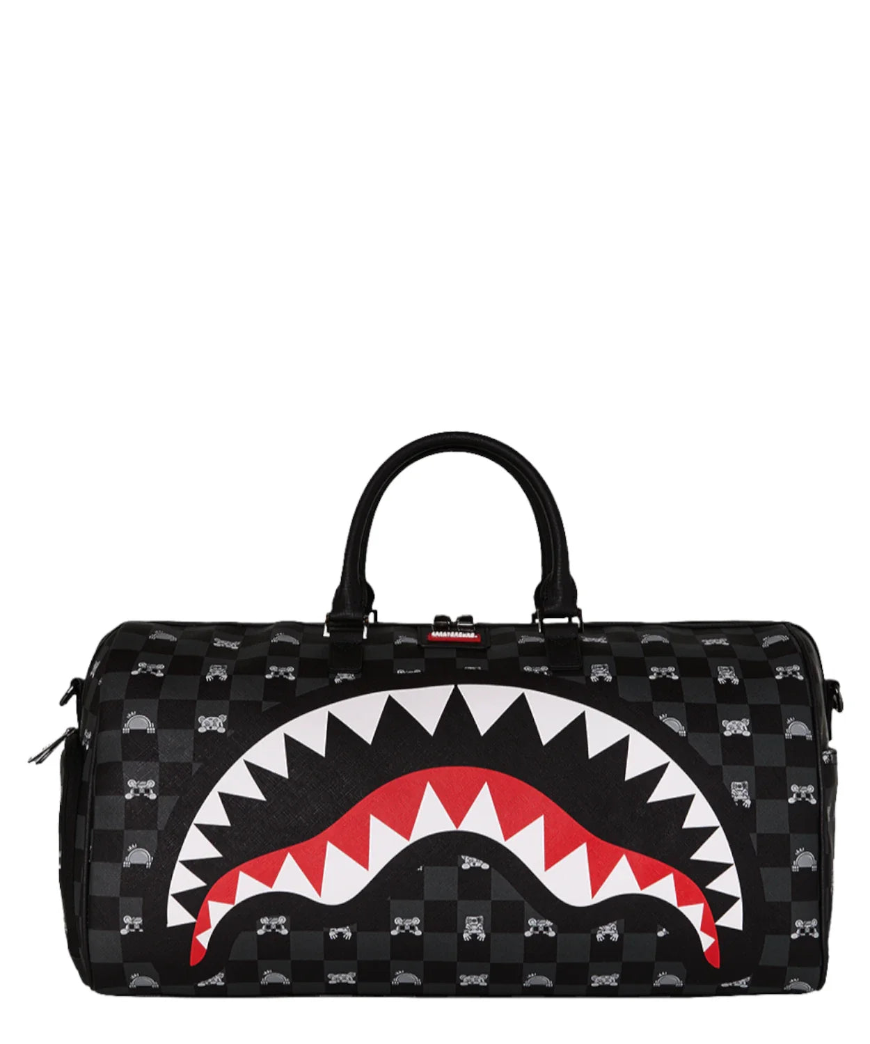 SPRAYGROUND BORSONE GRAY PEEKING CHARACTER CHECK DUFFLE