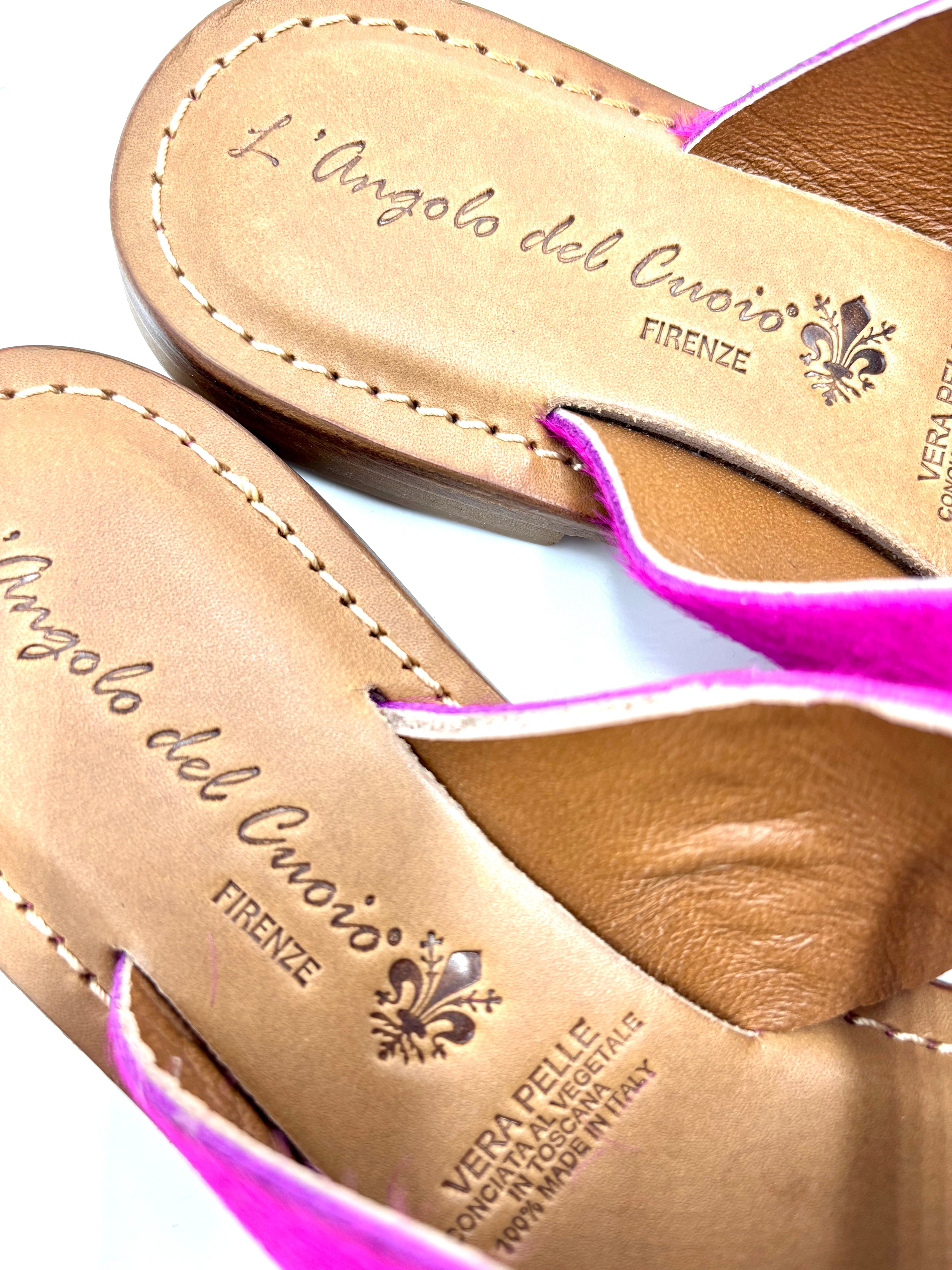 CIABATTA ARTIGIANALE DOPPIA FASCIA INCROCIATA 1017 CAVALLINO FUXSIA