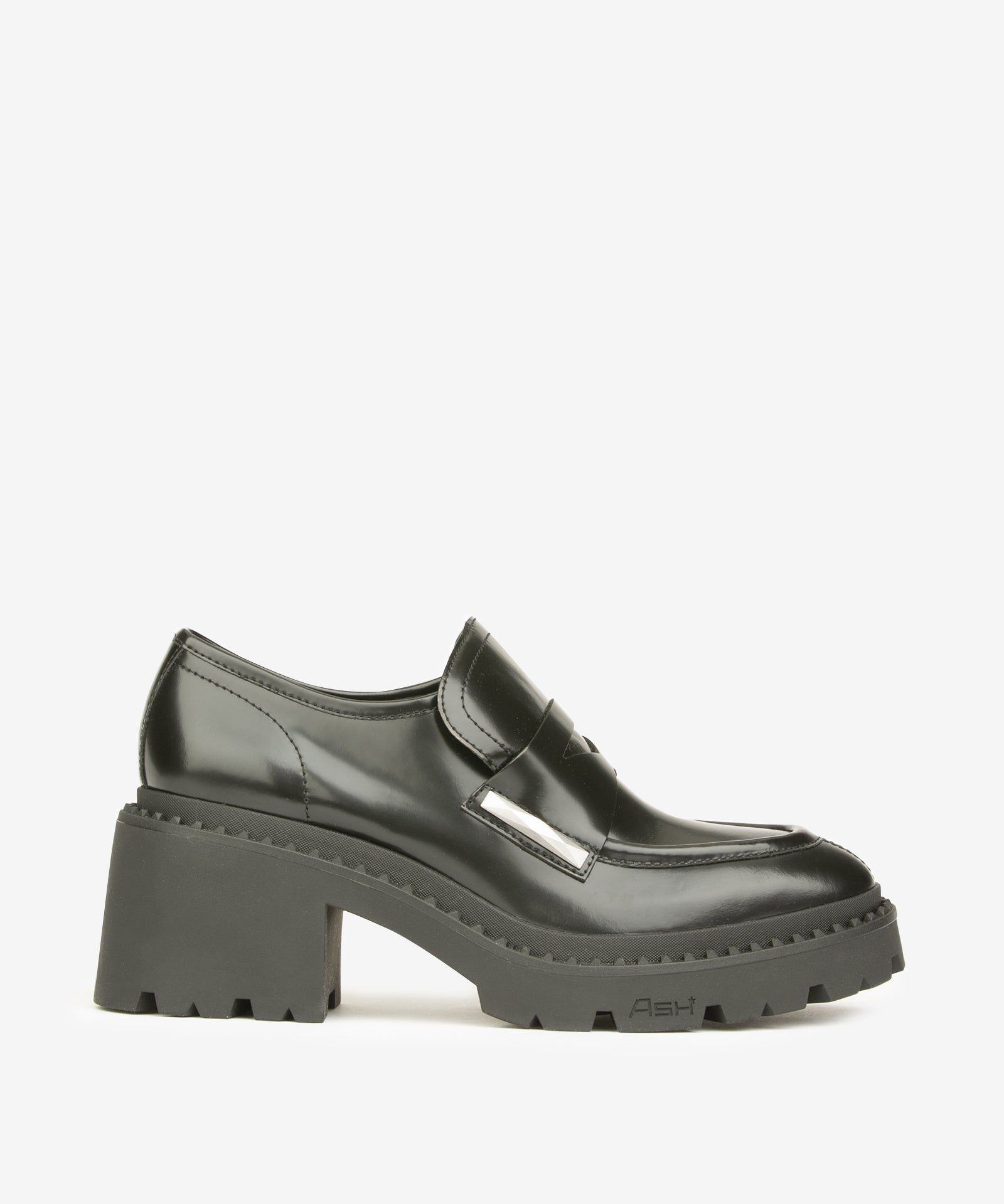 ASH NORTON MOCASSINO TACCO LARGO ALTO NERO OPACO