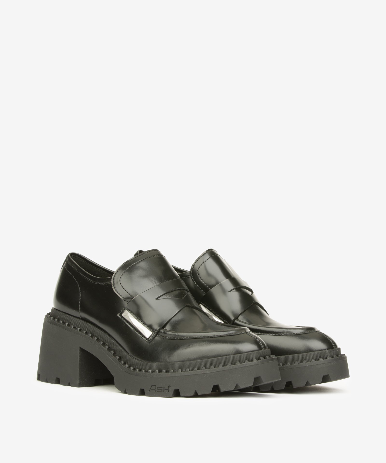 ASH NORTON MOCASSINO TACCO LARGO ALTO NERO OPACO