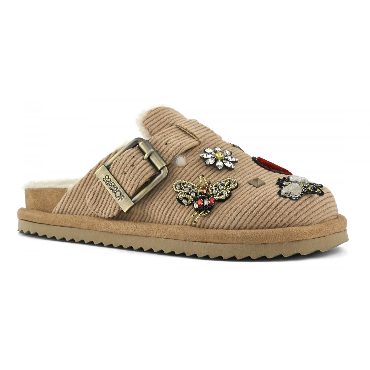 COLORS OF CALIFORNIA SABOT IN VELLUTO A COSTINE E PATCH TAN