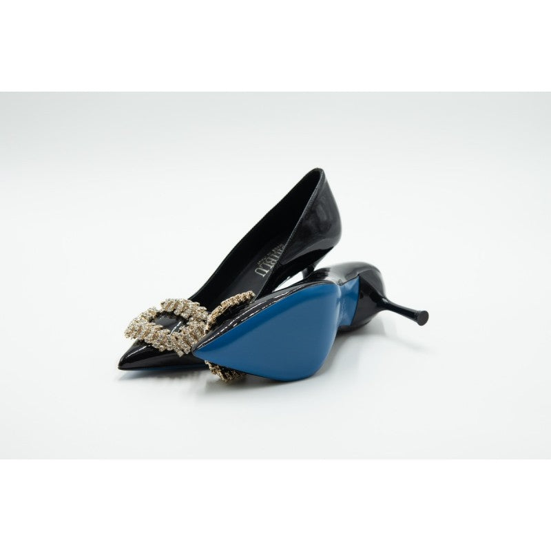 LORIBLU DECOLLETE IN VERNICE NERA CON FIBBIA GIOIELLO