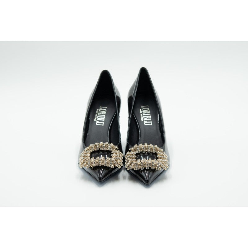 LORIBLU DECOLLETE IN VERNICE NERA CON FIBBIA GIOIELLO