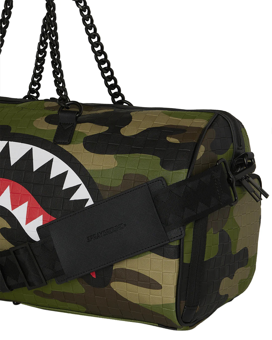 SPRAYGROUND BORSONE WOODLAND CAMO CHECK CHAIN DUFFLE