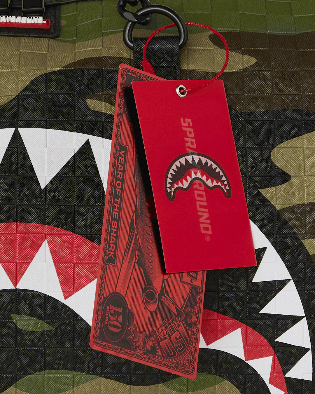 SPRAYGROUND BORSONE WOODLAND CAMO CHECK CHAIN DUFFLE