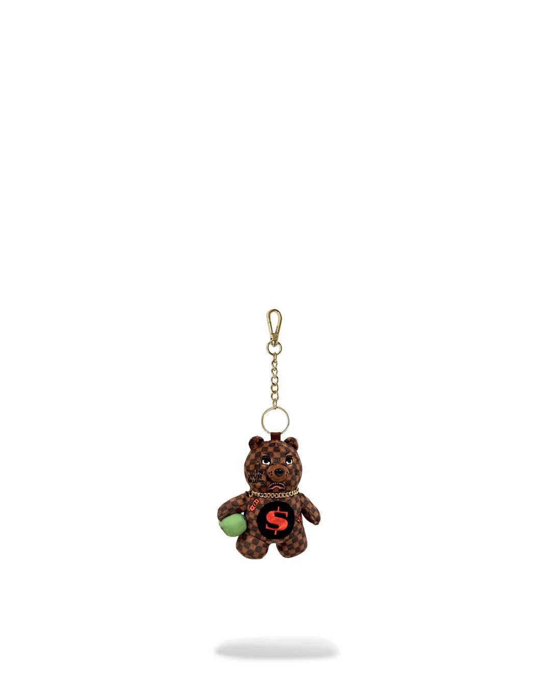 SPRAYGROUND PORTACHIAVI SIP WTF BUBBLY BROWN CHECK BEAR KEYCHAIN