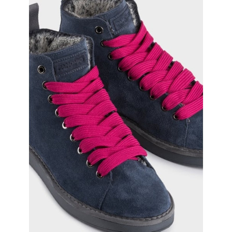 PANCHIC POLACCHINO P01 IN SUEDE FODERATOIN FAUX FUR DARK BLUE FUXSIA