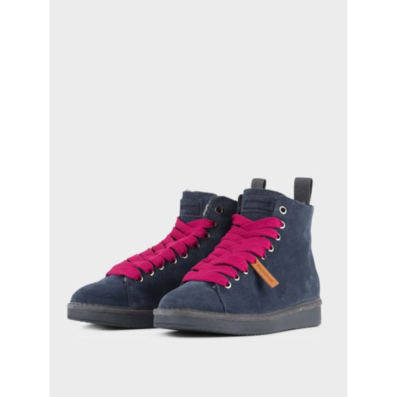 PANCHIC POLACCHINO P01 IN SUEDE FODERATOIN FAUX FUR DARK BLUE FUXSIA