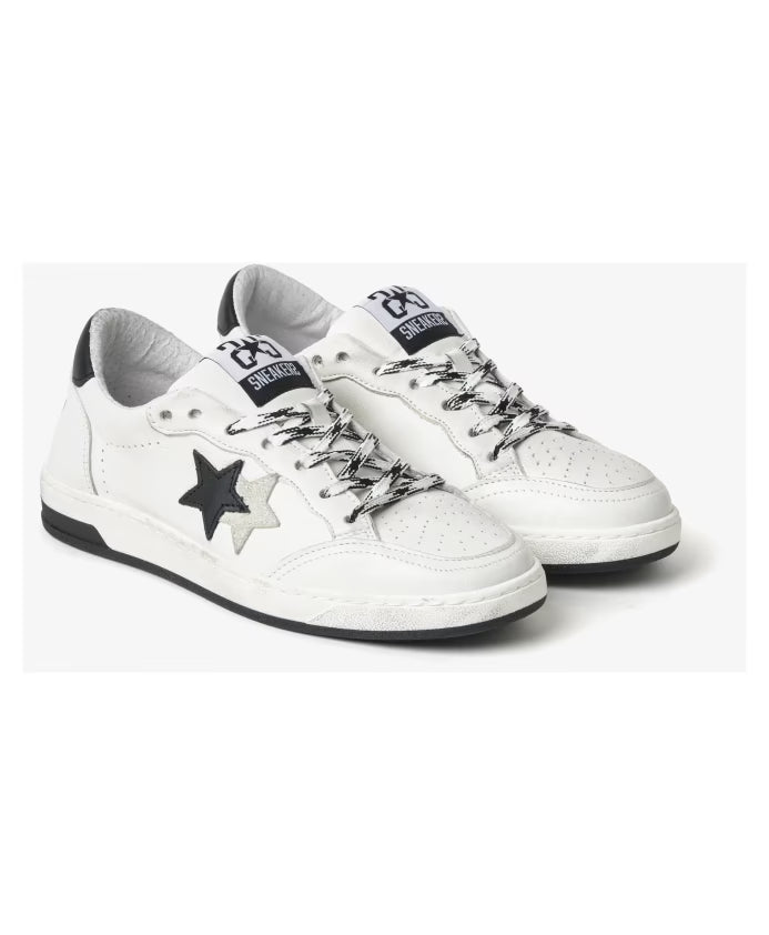 2STAR SNEAKER WEEK STAR IN PELLE EFFETTO USED WHITE BLACK