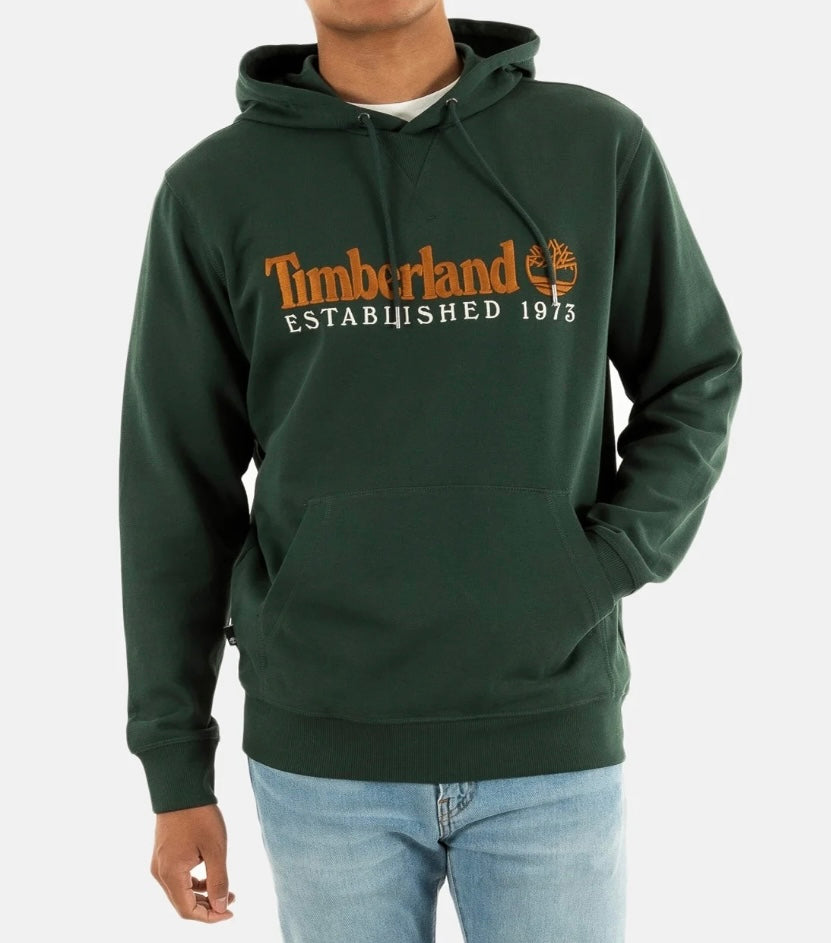 TIMBERLAND FELPA CAPPUCCIO Established 1973 EMBROIDERED LOGO LOOPBACK HOODIE GREEN GABLES