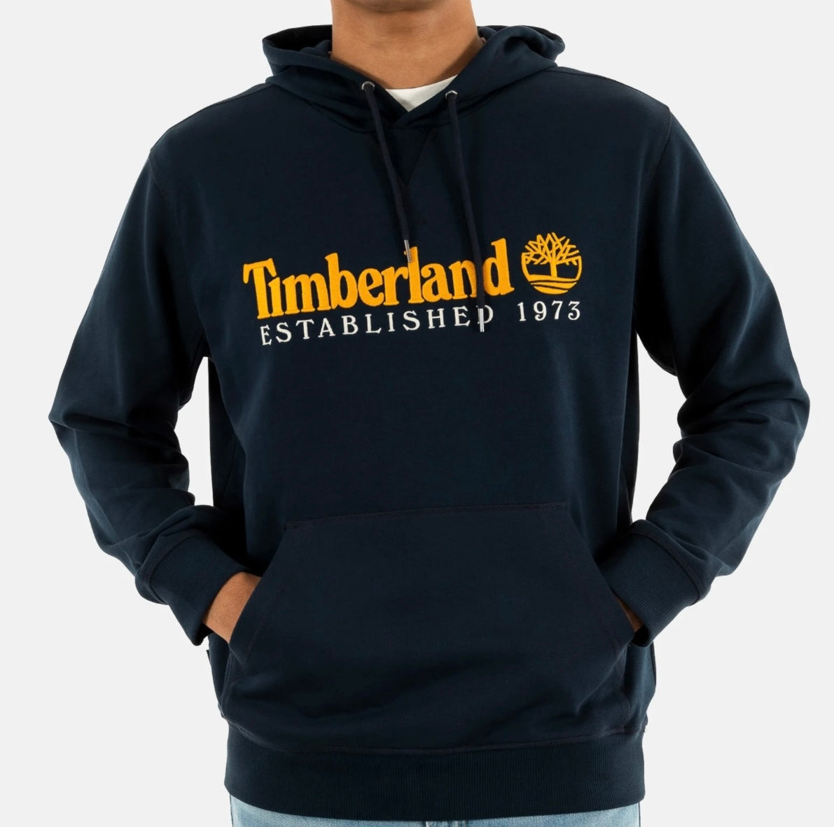 TIMBERLAND FELPA CAPPUCCIO Established 1973 EMBROIDERED LOGO LOOPBACK HOODIE DARK SAPPHIRE