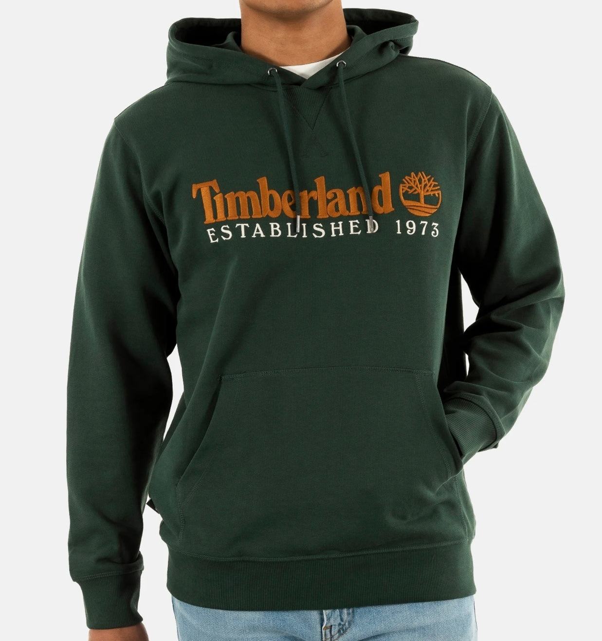 TIMBERLAND FELPA CAPPUCCIO Established 1973 EMBROIDERED LOGO LOOPBACK HOODIE GREEN GABLES