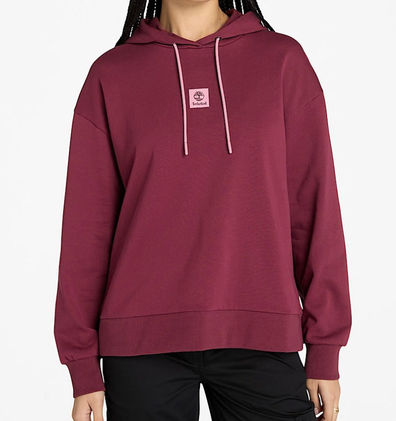 TIMBERLAND FELPA DONNA CON CAPPUCCIO STACK LOGO LOOP BACK HOODIE BURGUNDY