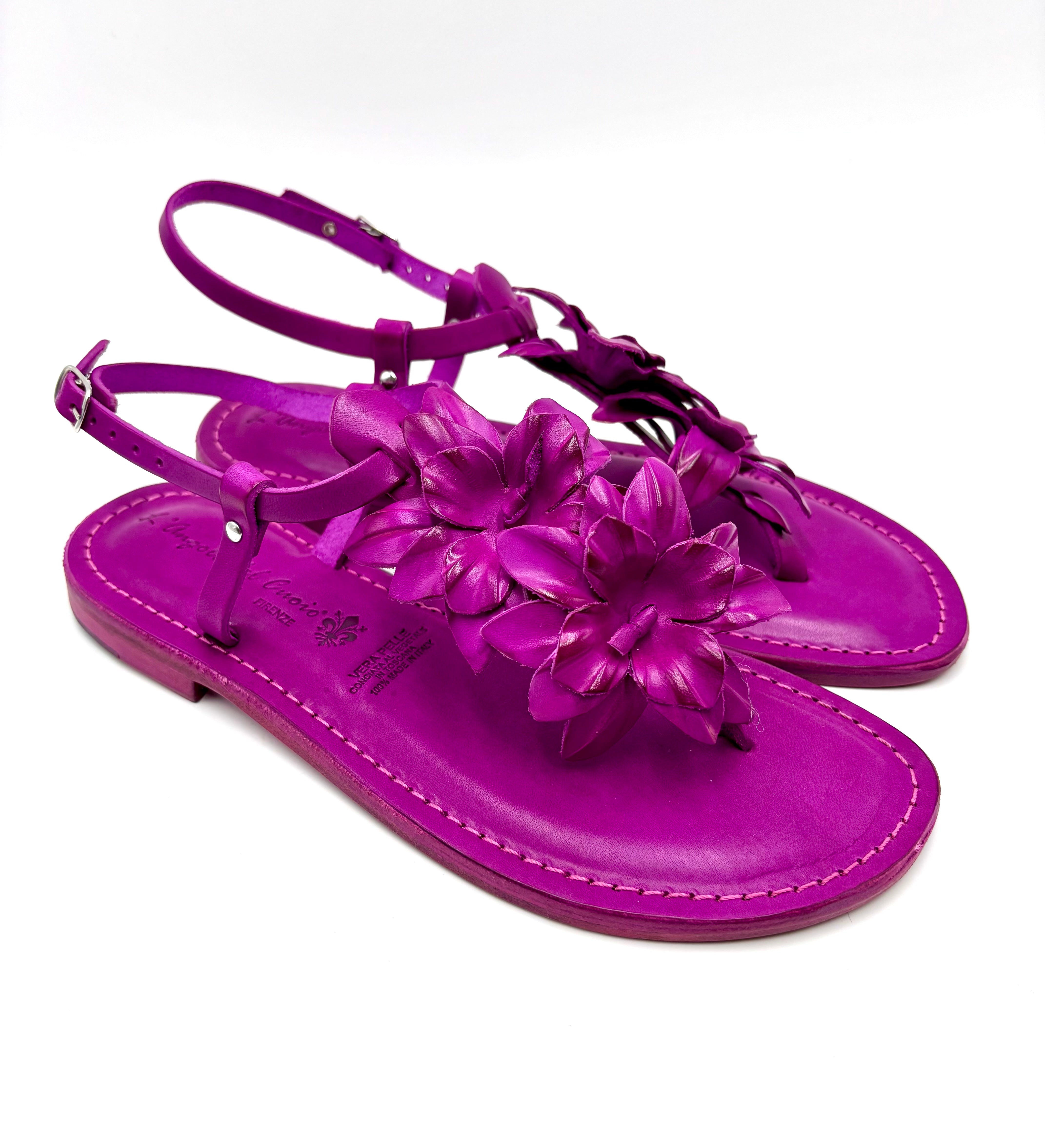 SANDALO INFRADITO FIORI PELLE FEDERICA FUXSIA
