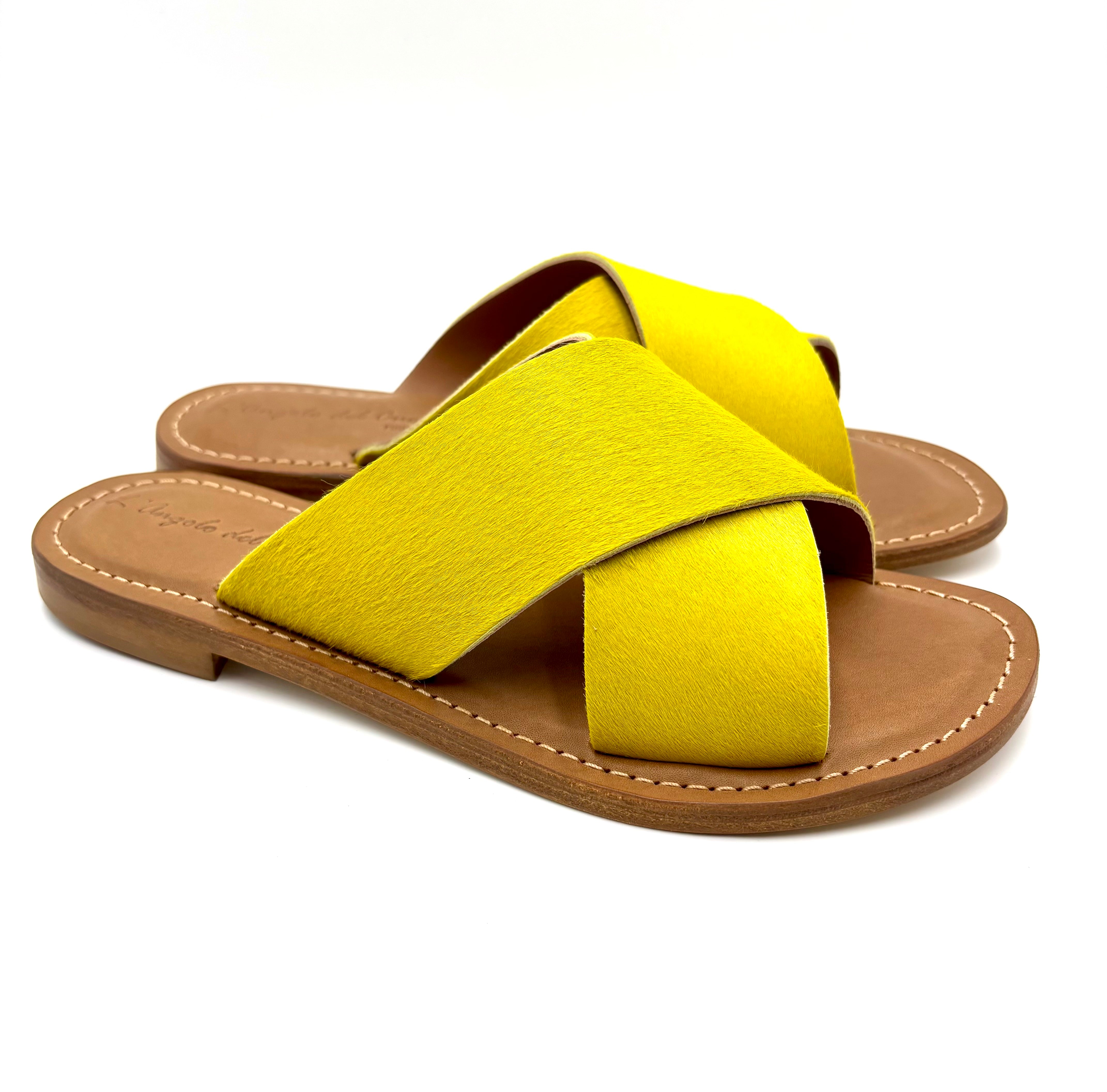 CIABATTA ARTIGIANALE DOPPIA FASCIA INCROCIATA 1017 CAVALLINO GIALLO