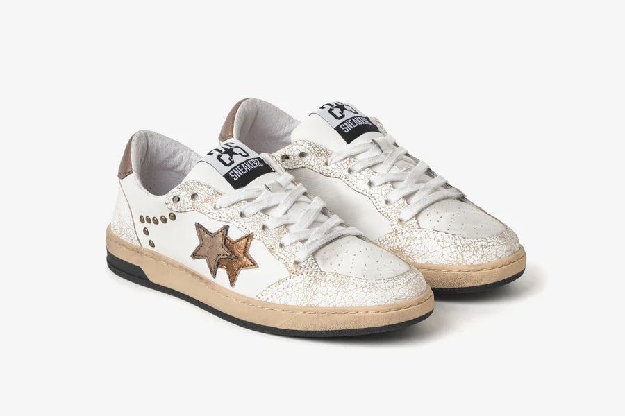 2STAR SNEAKER WEEK STAR IN PELLE EFFETTO USED WHITE BROWN