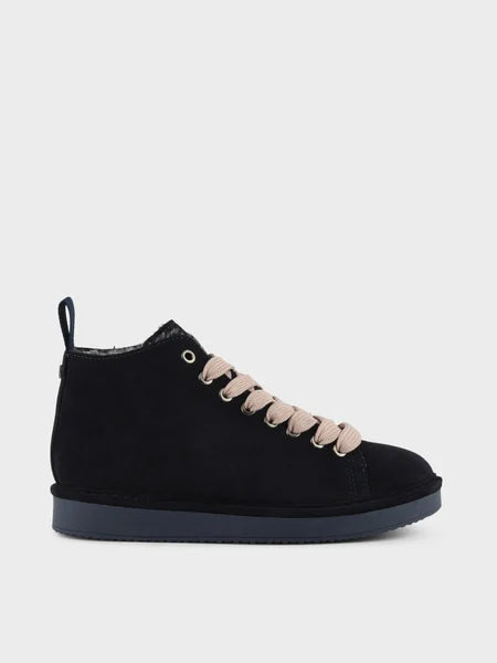 PANCHIC P01 ANKLE BOOT SUEDE FAUX FUR SPACE BLU - POWDER PINK
