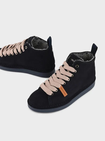 PANCHIC P01 ANKLE BOOT SUEDE FAUX FUR SPACE BLU - POWDER PINK