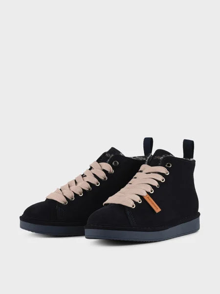 PANCHIC P01 ANKLE BOOT SUEDE FAUX FUR SPACE BLU - POWDER PINK