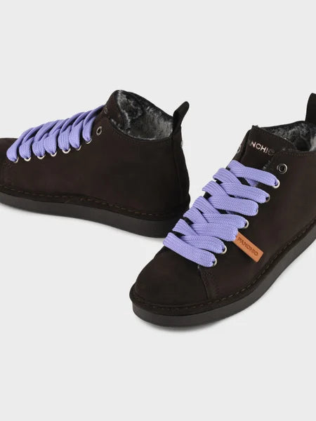 PANCHIC P01 ANKLE BOOT SUEDE FAUX FUR EBONY - URBAN VIOLET