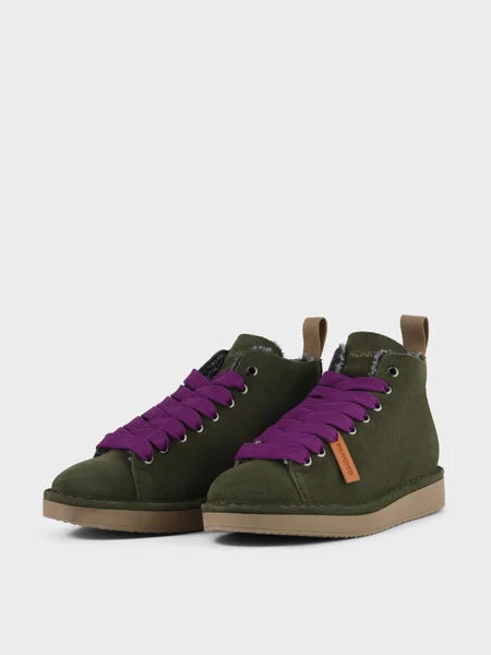 PANCHIC P01 ANKLE BOOT SUEDE FAUX FUR LINING MILITARY