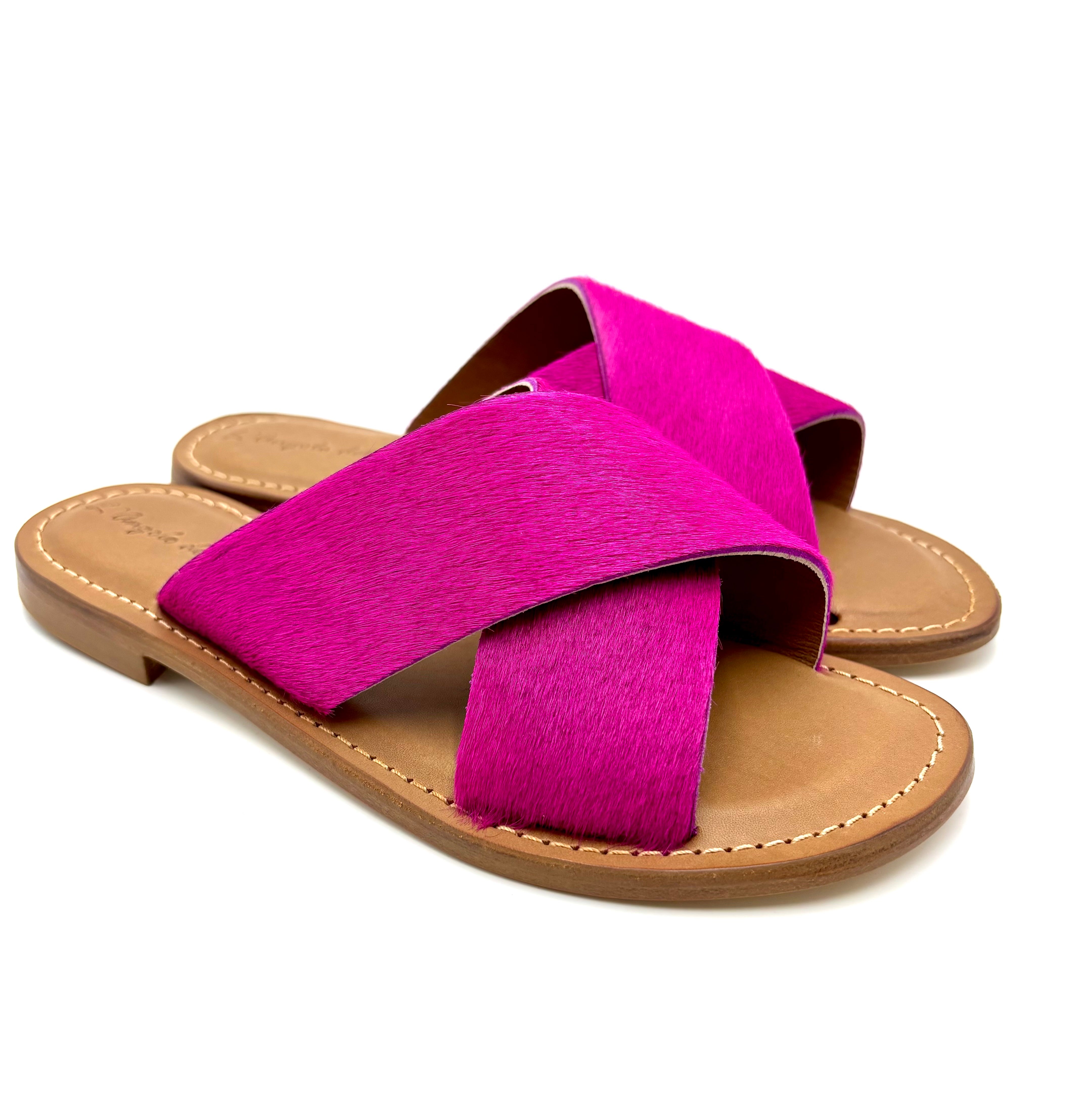 CIABATTA ARTIGIANALE DOPPIA FASCIA INCROCIATA 1017 CAVALLINO FUXSIA