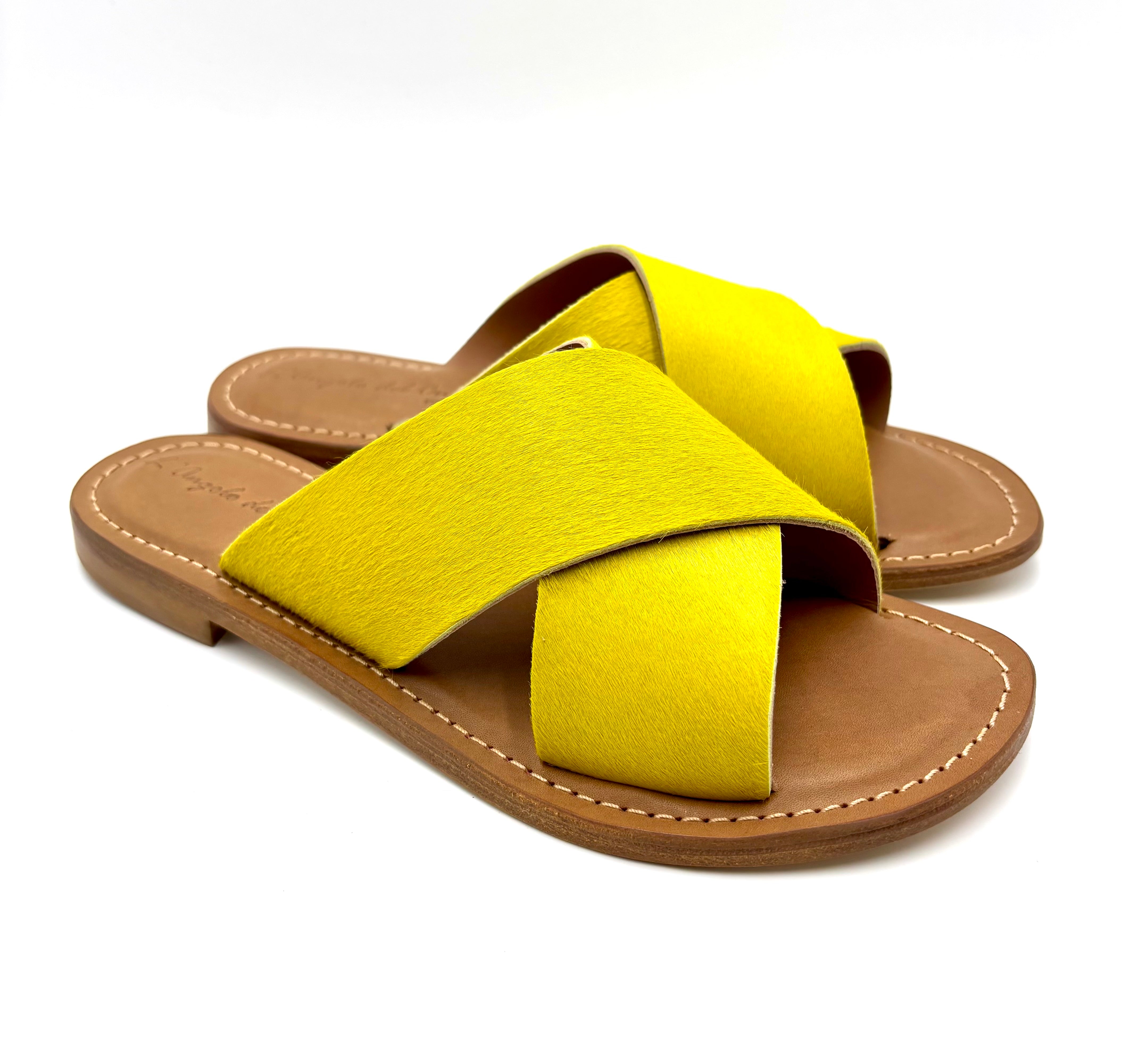 CIABATTA ARTIGIANALE DOPPIA FASCIA INCROCIATA 1017 CAVALLINO GIALLO