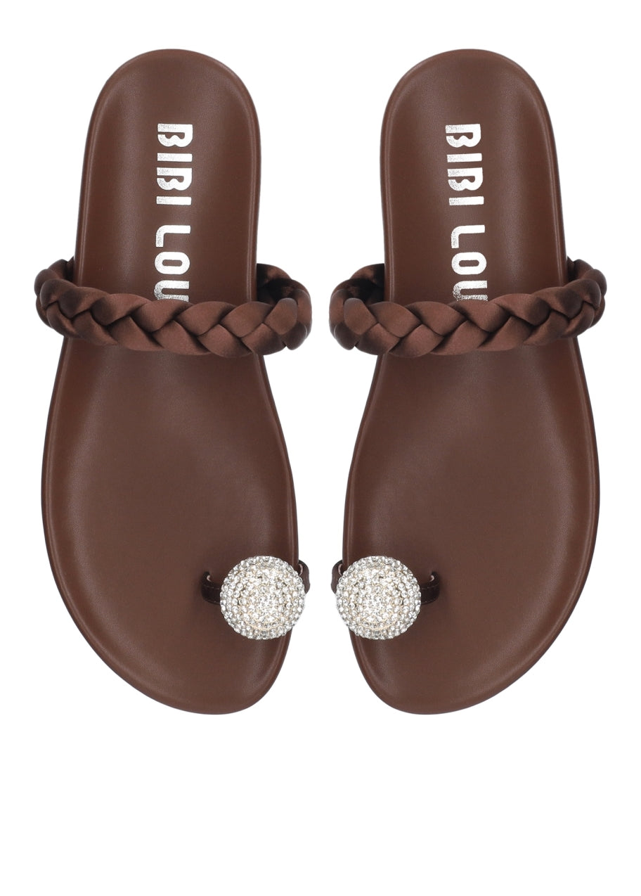 BIBILOU SANDALO INFRADITO CON ALLUCE A CRISTALLO MARRON 880Z80HG