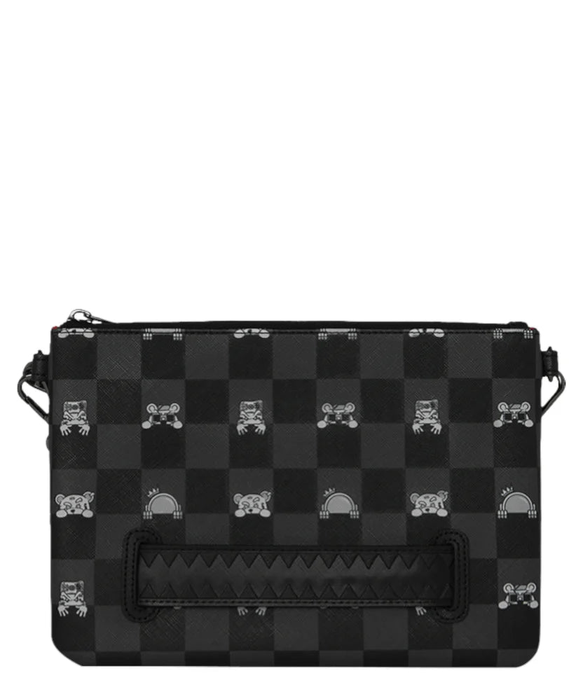 Sprayground POCHETTE GRAY PEEKING CHARACTER CHECK CROSSOVER CLUTCH