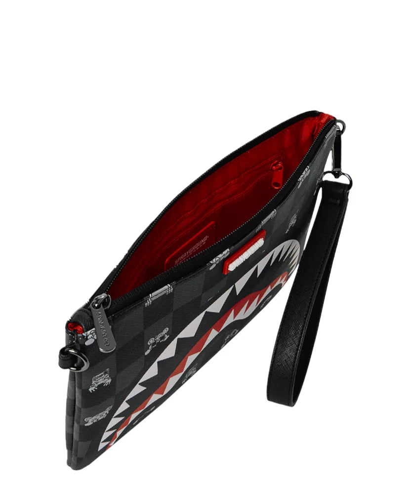 Sprayground POCHETTE GRAY PEEKING CHARACTER CHECK CROSSOVER CLUTCH