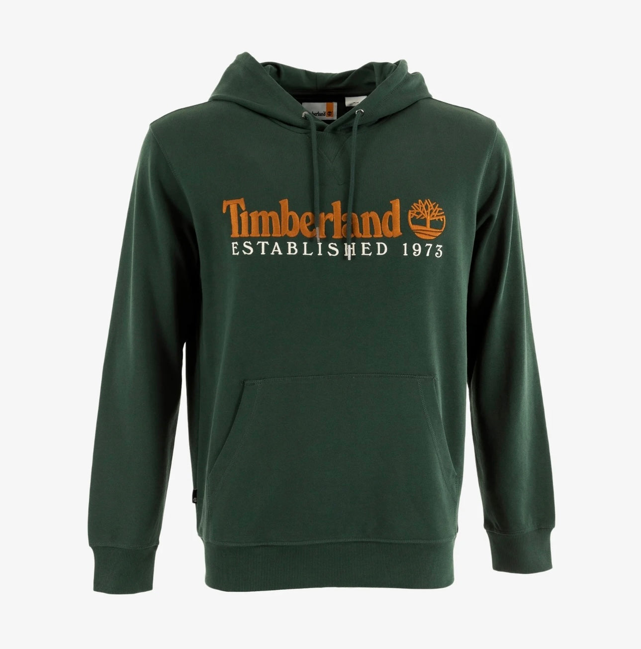 TIMBERLAND FELPA CAPPUCCIO Established 1973 EMBROIDERED LOGO LOOPBACK HOODIE GREEN GABLES