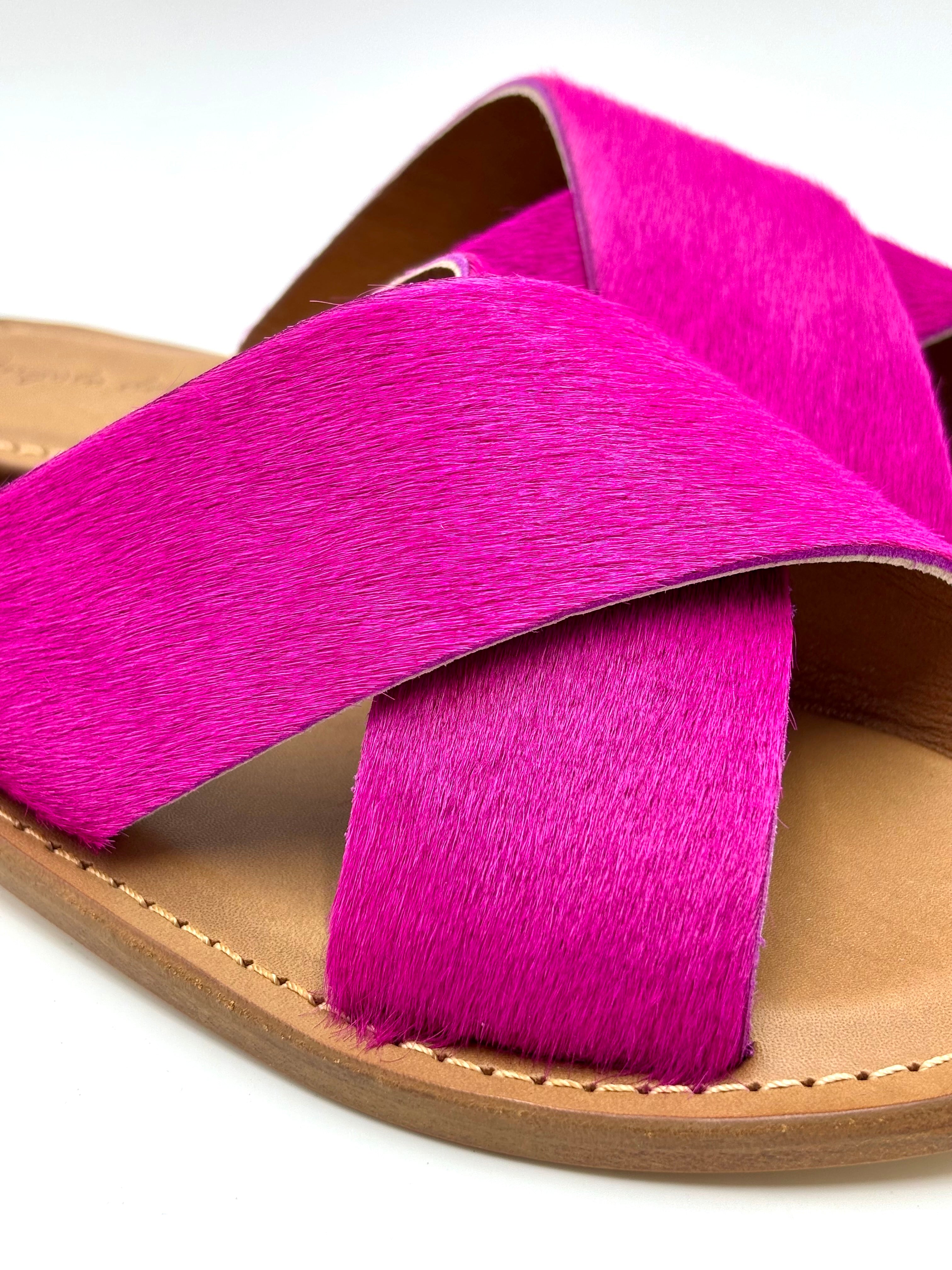 CIABATTA ARTIGIANALE DOPPIA FASCIA INCROCIATA 1017 CAVALLINO FUXSIA