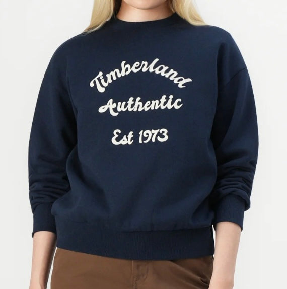 TIMBERLAND FELPA DONNA GIRO COLLO BRUSHED BACK CHEST GRAPHIC CREW SWEATSHI DARK SAPPHIRE