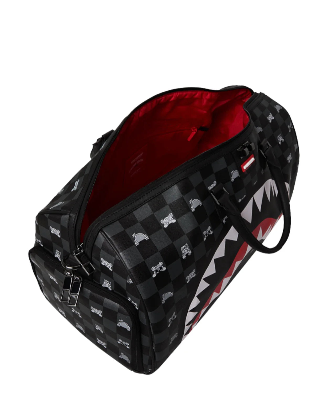 SPRAYGROUND BORSONE GRAY PEEKING CHARACTER CHECK DUFFLE